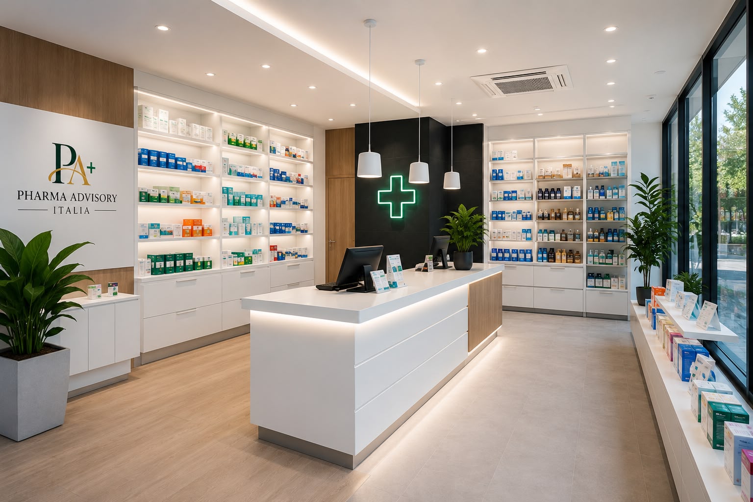 Interno moderno di una farmacia